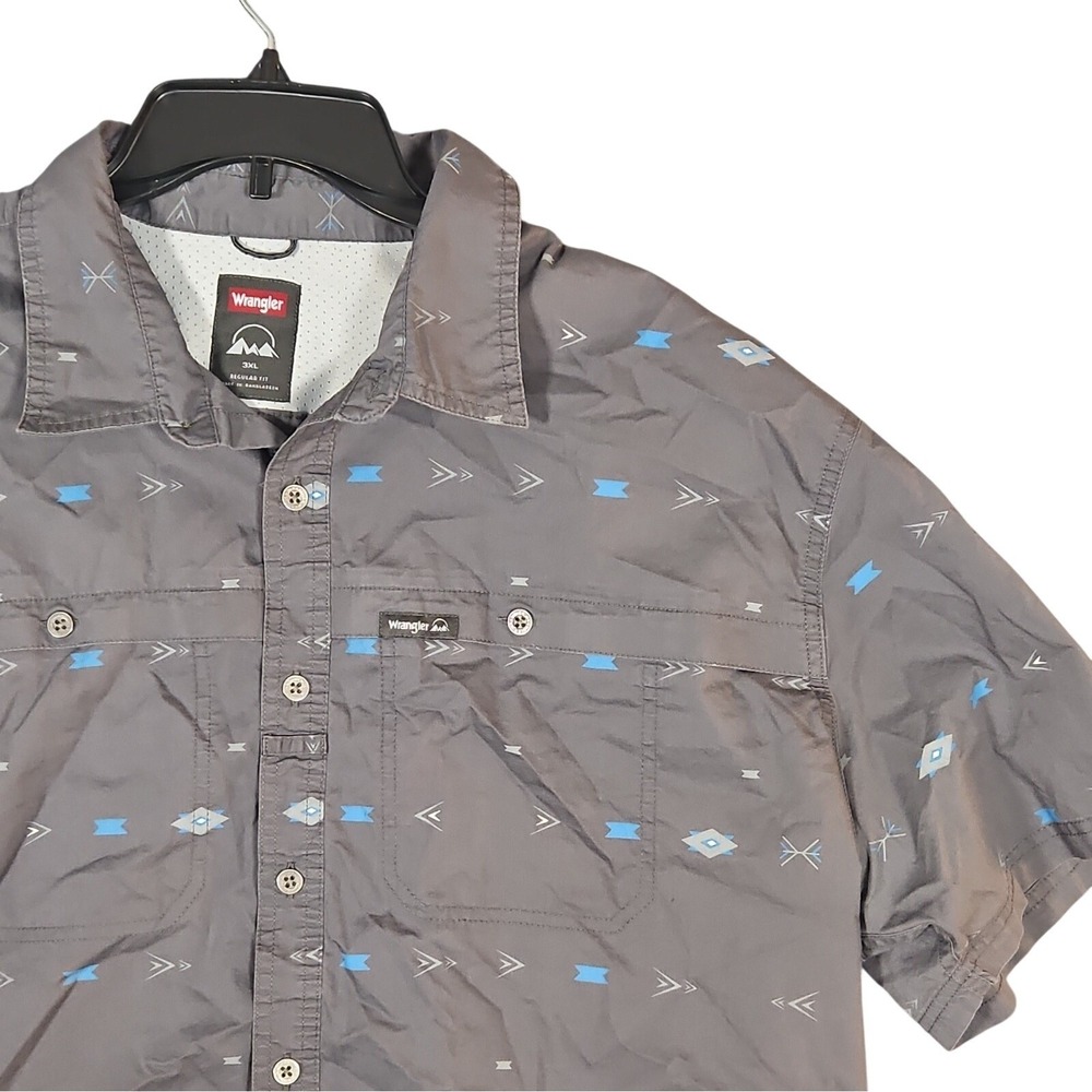 Wrangler Button-Up Short Sleeve Regular Fit Geometric Pocket Men's 3XL Regular